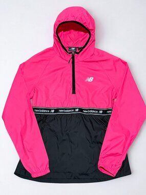 NB New Balance Pink & Black Colorblock Hooded Pullover Windbreaker Size Medium